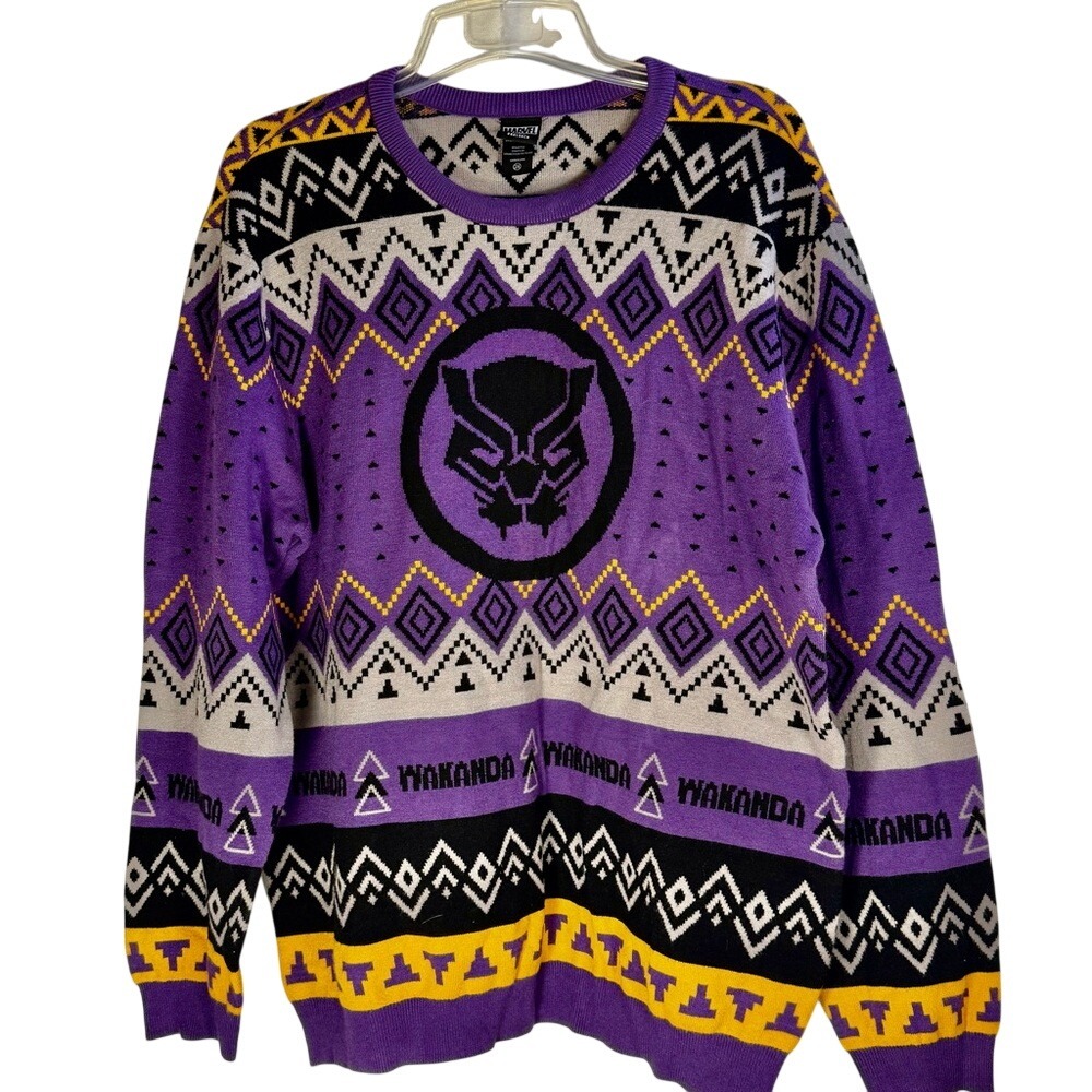 Marvel BoxLunch‎ Black Panther Wakanda Fair Isle Knit Sweater Women's 2X Purple
